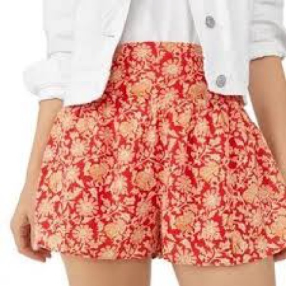 Free People High Waist Floral Shorts - Red and Cream - Picture 1 of 6